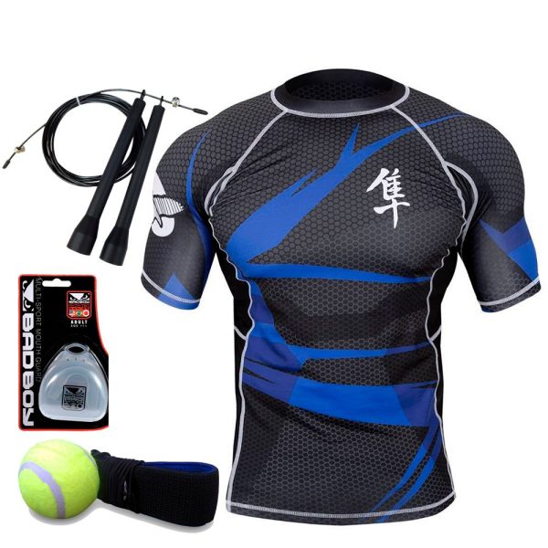 Рашгард Hayabusa metaru blue с коротким рукавом -капа, тренажер, скакалка в подарок.