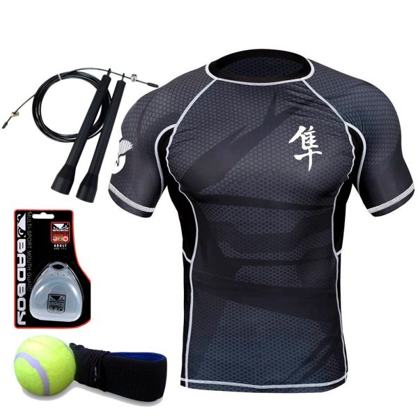 Рашгард Hayabusa metaru black c коротким рукавом -капа ,тренажер, скакалка в подарок