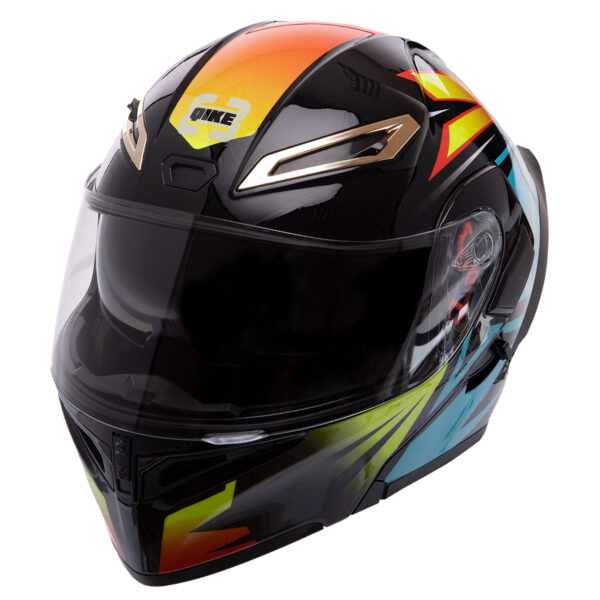 Мотошлем модуляр (flip-up) QKE черный-голубой-желтый