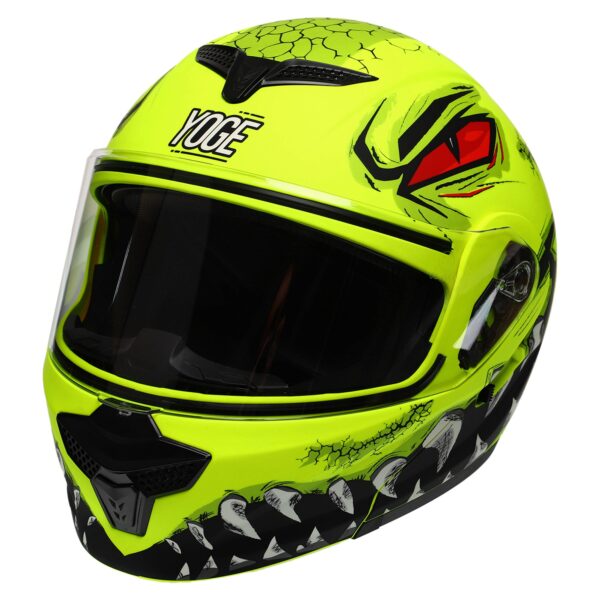 Мотошлем модуляр (flip-up) YOGE Пасть дракона лимонный-черный