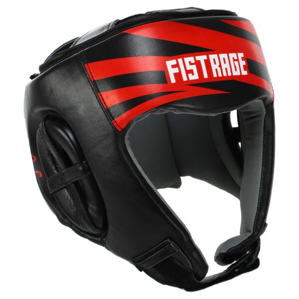 Шлем боксерский открытый кожаный FISTRAGE RAGE S-XL черный-красный