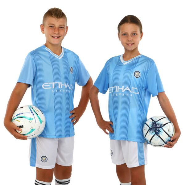 Форма футбольная детская с символикой футбольного клуба MANCHESTER CITY домашняя 2024 XS-XL голубой-белый