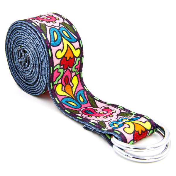 Ремень для йоги с кольцами 183x3,8см розовый-желтый