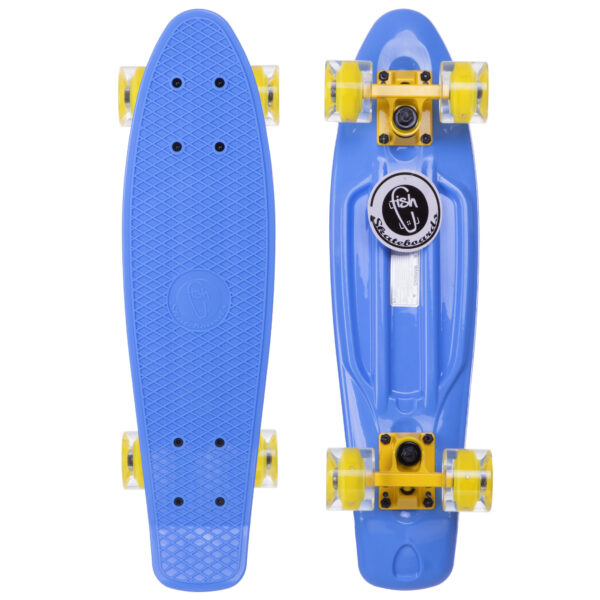 Пенни борд Penny Board круизер пластиковый со светящимися колесами 22" FISH синий-желтый
