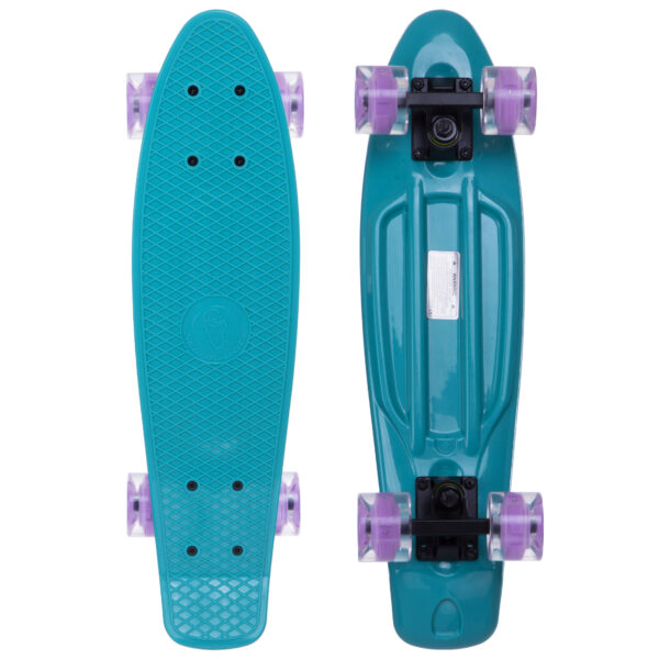 Пенни борд Penny Board круизер пластиковый со светящимися колесами 22" FISH мятный-черный-фиолетовый