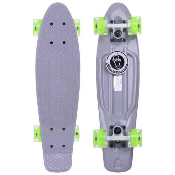 Пенни борд Penny Board круизер пластиковый со светящимися колесами 22" FISH серый-салатовый