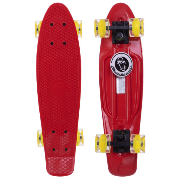 Пенни борд Penny Board круизер пластиковый со светящимися колесами 22" FISH красный-черный-желтый