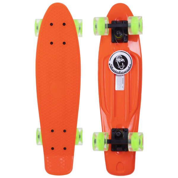Пенни борд Penny Board круизер пластиковый со светящимися колесами 22" FISH оранжевый-черный-зеленый