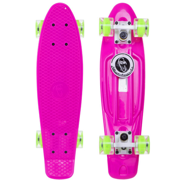 Пенни борд Penny Board круизер пластиковый со светящимися колесами 22" FISH розовый-белый-салатовый