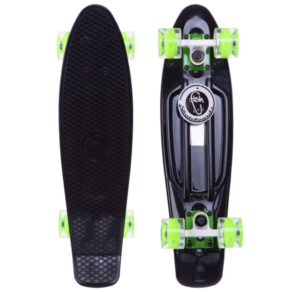 Пенни борд Penny Board круизер пластиковый со светящимися колесами 22" FISH черный-салатовый-салатовый