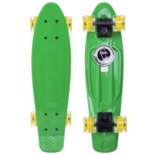 Пенни борд Penny Board круизер пластиковый со светящимися колесами 22" FISH салатовый-черный-желтый