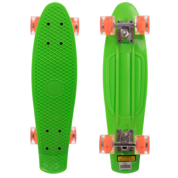 Пенни борд Penny Board круизер пластиковый со светящимися колесами 22" салатовый-оранжевый