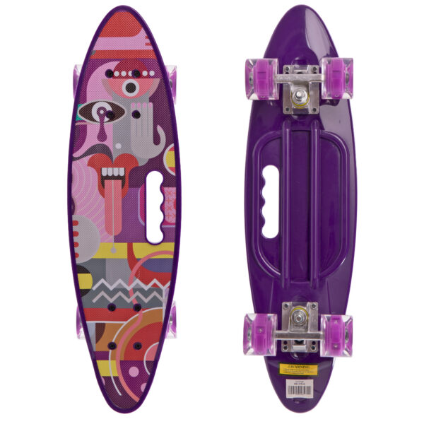 Пенни борд Penny Board круизер пластиковый со светящимися колесами и ручкой для переноски 24" фиолетовый