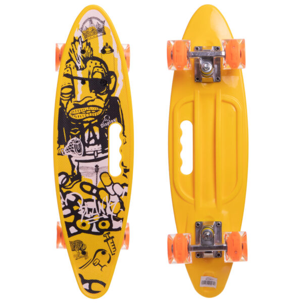 Пенни борд Penny Board круизер пластиковый со светящимися колесами и ручкой для переноски 24" желтый-черный