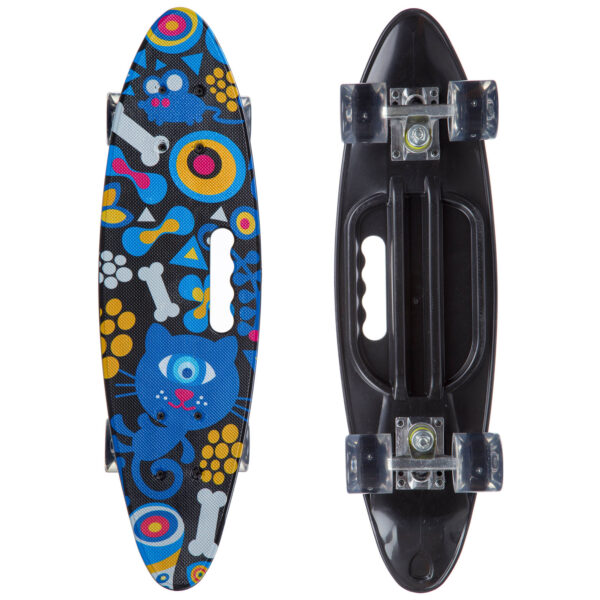 Пенни борд Penny Board круизер пластиковый со светящимися колесами и ручкой для переноски 24" синий-черный
