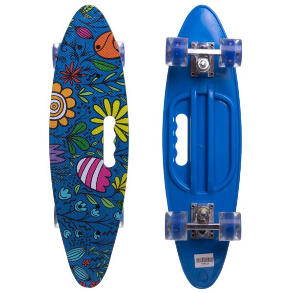 Пенни борд Penny Board круизер пластиковый со светящимися колесами и ручкой для переноски 24" синий