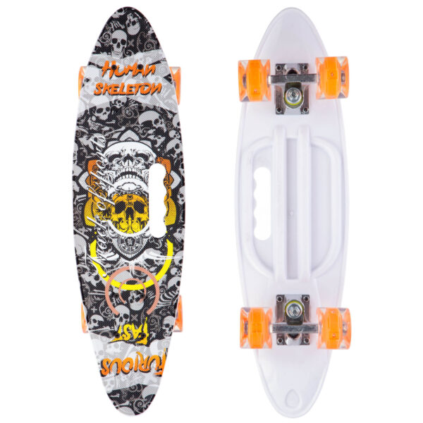 Пенни борд Penny Board круизер пластиковый со светящимися колесами и ручкой для переноски 24" черный-белый