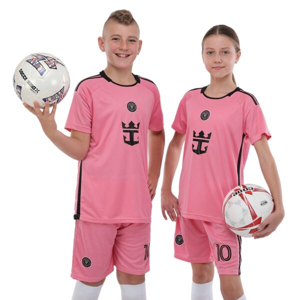 Форма футбольная детская с символикой футбольного клуба INTER MIAMI MESSI 10 домашняя 2024 розовый-черный