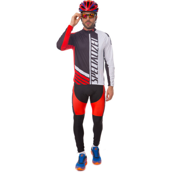 Велоформа демисезонная джерси с длинным рукавом и штаны с лямками SPOINT SPECIALIZED M-3XL черный-белый-красный