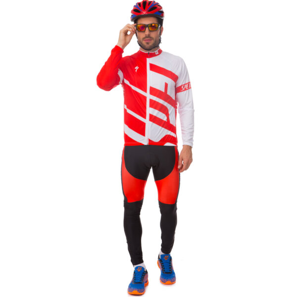 Велоформа демисезонная джерси с длинным рукавом и штаны с лямками SPOINT SPECIALIZED M-3XL красный-черный-белый