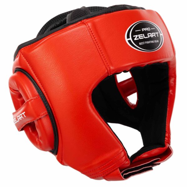 Шлем боксерский открытый кожаный красный ZELART S-XL