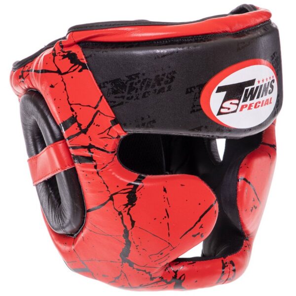 Шлем боксерский с полной защитой кожаный TWINS красный