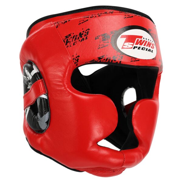 Шлем боксерский с полной защитой кожаный TWINS красный