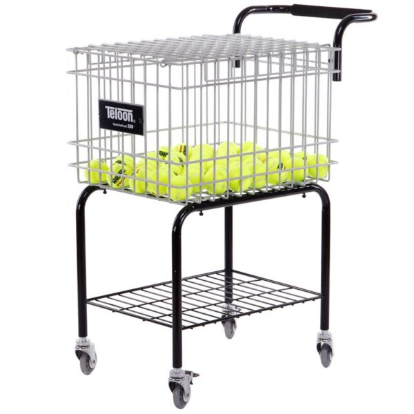Корзина для теннисных мячей тележка TENNIS BALL CART на 350 мячей TELOON черный-серебряный