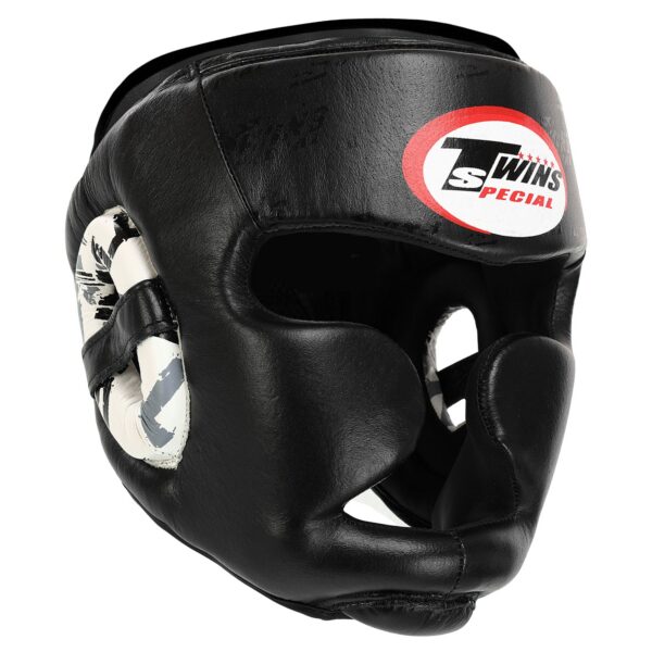 Шлем боксерский с полной защитой кожаный TWINS черный