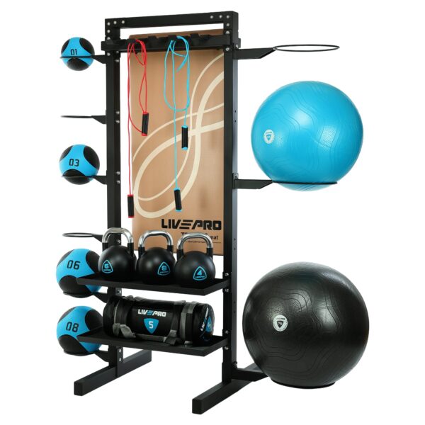 Стеллаж модульный для инвентаря кроссфит STORAGE RACK LiveUp размер-156,5x76,6x197,4см черный