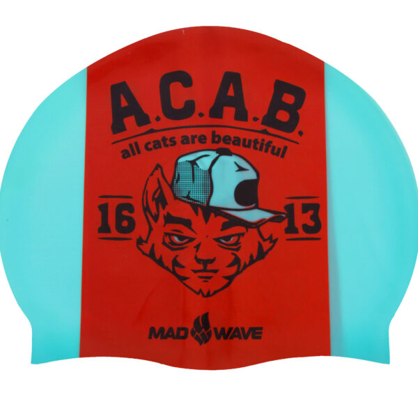 Шапочка для плавания силиконовая для взрослых MadWave A.C.A.B. бирюзовый-оранжевый