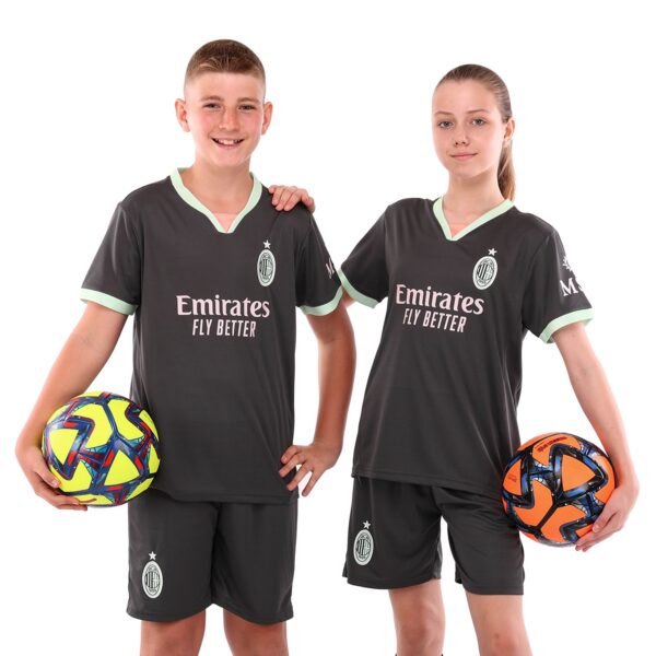 Форма футбольная детская с символикой футбольного клуба AC MILAN резервная 2025 темно-серый