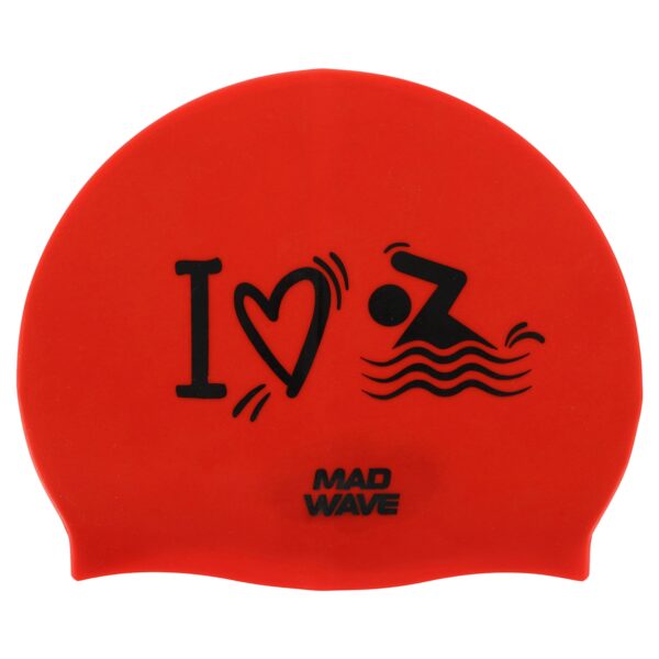 Шапочка для плавания силиконовая для взрослых MadWave LOVE SWIMMIMG красный
