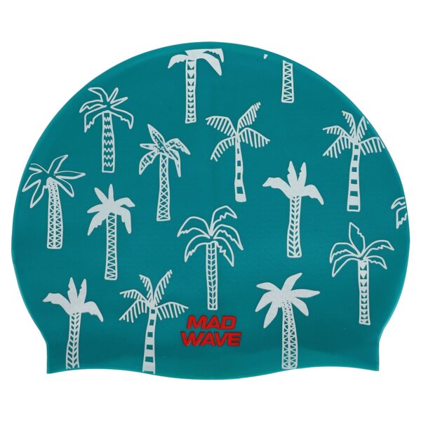 Шапочка для плавания силиконовая для взрослых MadWave PALM TREE зеленый
