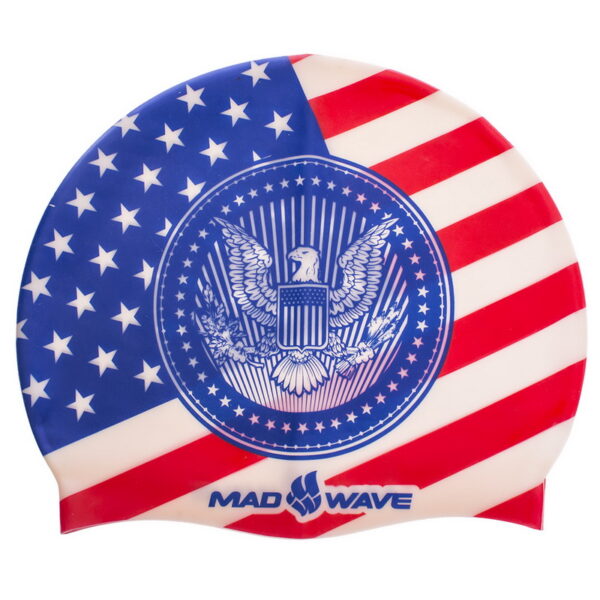 Шапочка для плавания силиконовая для взрослых MadWave USA синий-красный
