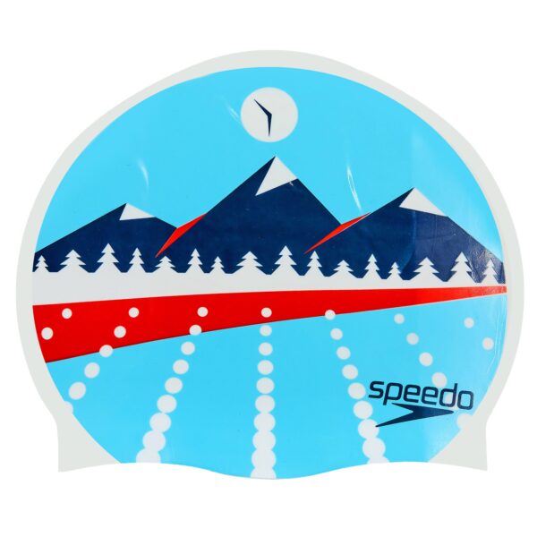 Шапочка для плавания силиконовая для взрослых SPEEDO SLOGAN PRINT LIGHT ADRIATIC голубой