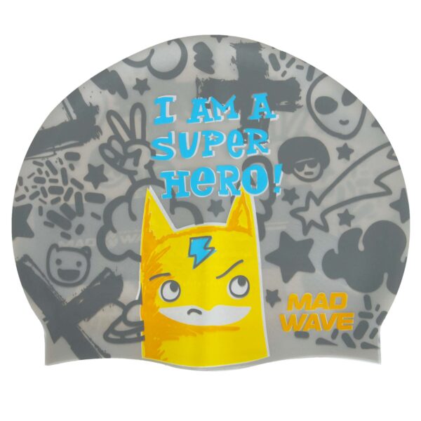 Шапочка для плавания силиконовая юниорская MadWave Junior SUPER HERO серебряный