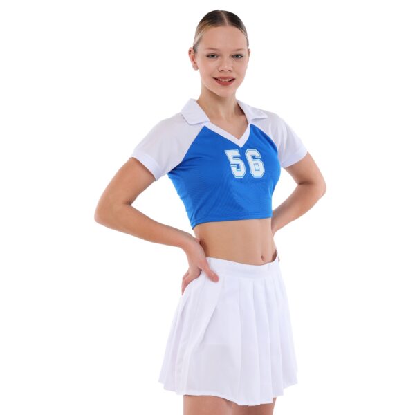 Костюм для чирлидинга кроп-топ и плиссированная мини-юбка размер S-XL синий-белый