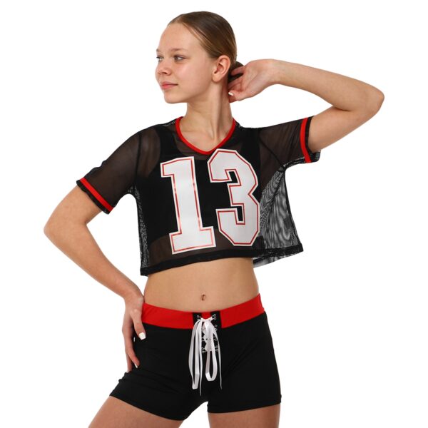 Костюм для чирлидинга кроп-топ и шорты размер S-L черный-красный
