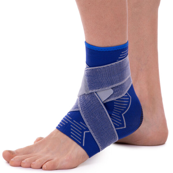 Бандаж на голеностоп эластичный с фиксирующим ремнем (фиксатор лодыжки) SIBOTE размер S-XL 1шт синий