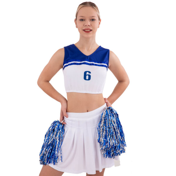 Костюм для чирлидинга топ и и плиссированная мини-юбка размер S-XL синий-белый