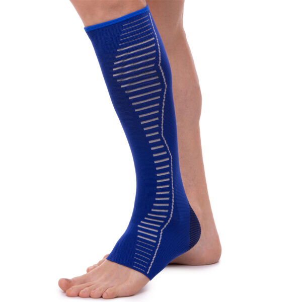 Бандаж на голень и лодыжку эластичный удлиненный компрессионный SIBOTE размер S-XL 1шт синий-серый