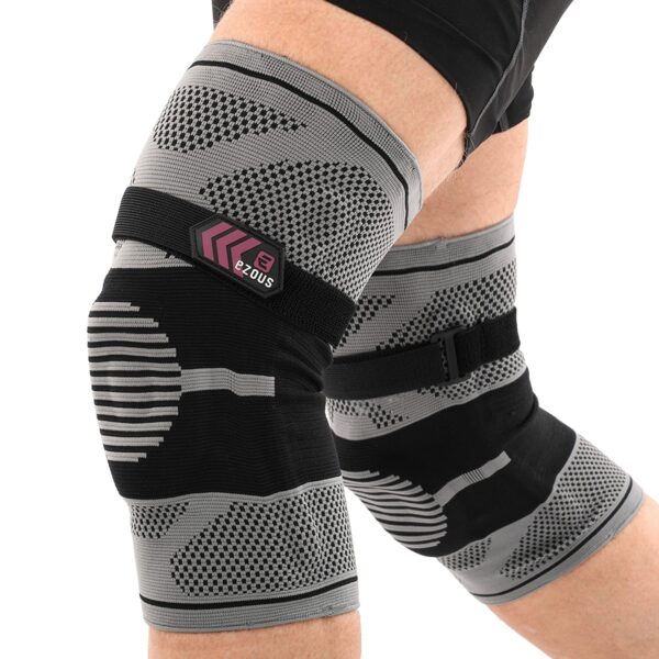 Наколенник бандаж эластичный с фиксирующим ремнем KNEE BRACE EZOUS 2шт M-XL серый-черный