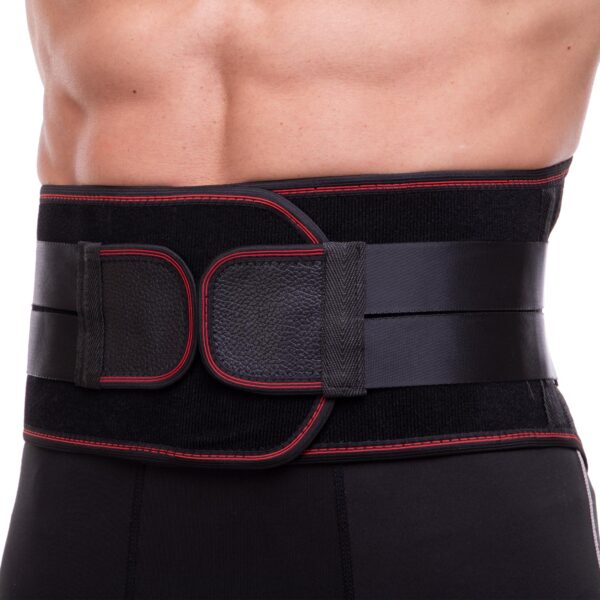 Пояс корсет для поддержки поясницы с металлическими вставками SIBOTE M-2XL черный-красный
