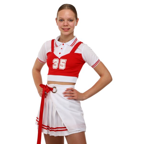 Костюм для чирлидинга кроп-топ и плиссированная мини-юбка размер S-2XL красный-белый