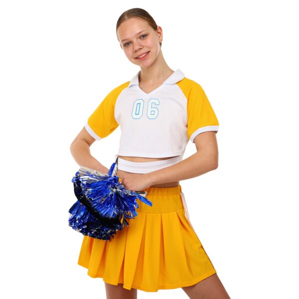 Костюм для чирлидинга кроп-топ и плиссированная мини-юбка размер S-2XL желтый-белый