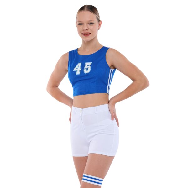 Костюм для чирлидинга кроп-топ и шорты размер S-XL синий-белый
