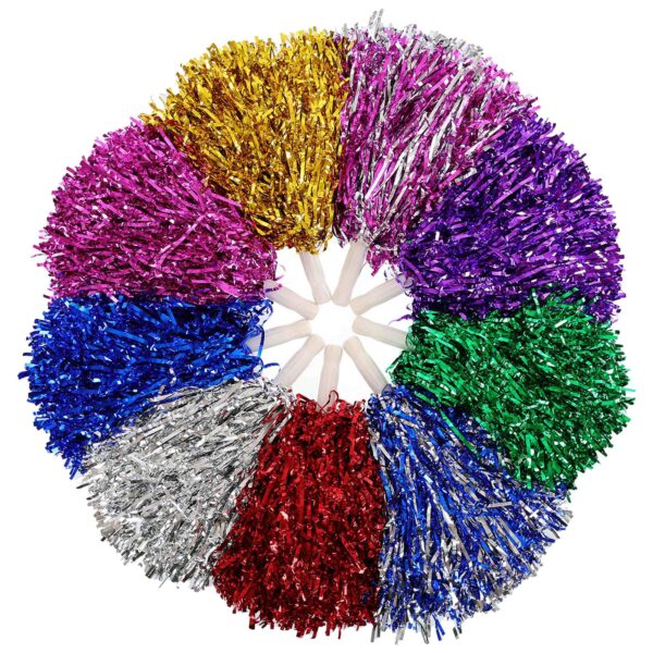 Помпоны нитевидные блестящие с ручками 5 комплектов по 2шт