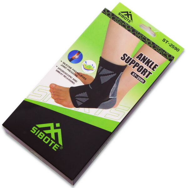 Бандаж на голеностоп эластичный с силиконовой вставкой SIBOTE размер M-XL 1шт черный-серый