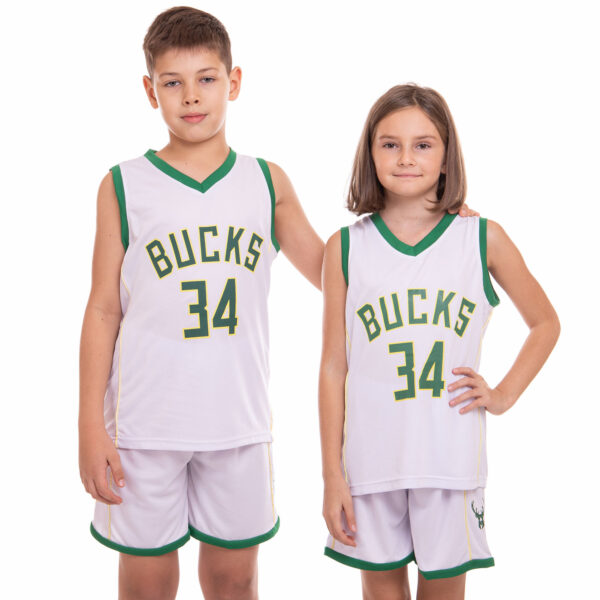 Форма баскетбольная детская NBA клуб Milwaukee Bucks 34 белый-зеленый